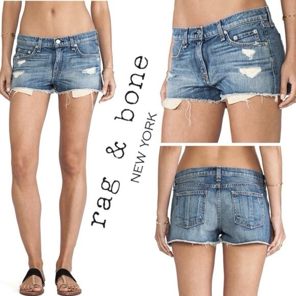 rag & bone / JEAN The Mila Short Moss w/ Holes Distressed Denim Cutoff Shorts 29 - Picture 12 of 12